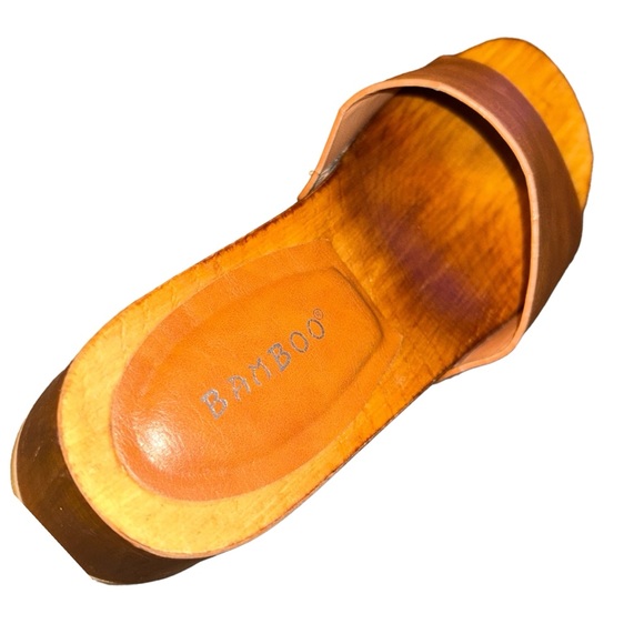 Tan Leather Mules with Wooden Heel - Picture 5 of 8